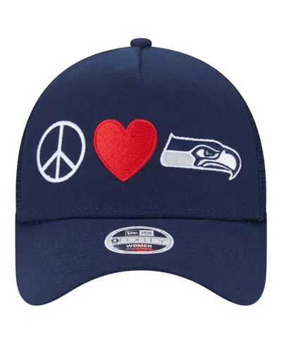 New Era Women's College Navy Seattle Seahawks Peace Love Trucker 9forty Adjustable Hat