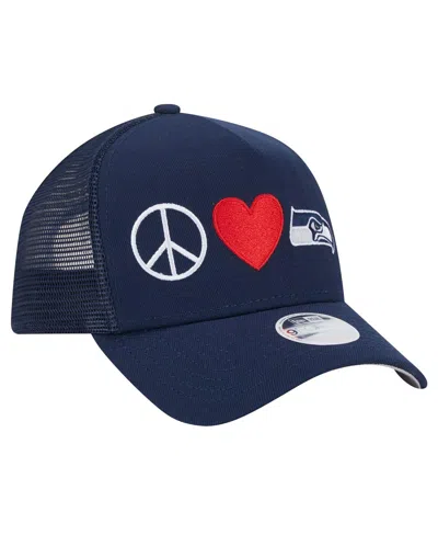 New Era Women's College Navy Seattle Seahawks Peace Love Trucker 9forty Adjustable Hat