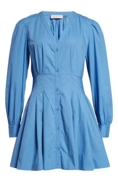 Ramy Brook Julianna Pleated Long Sleeve Poplin Minidress In Blue