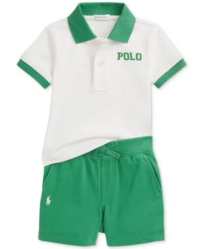 Polo Ralph Lauren Baby Boys Jersey Polo Shirt & Shorts Set In Green