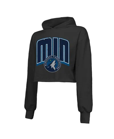 Majestic Women's Black Minnesota Timberwolves Tri-blend Cropped Pullover Hoodie