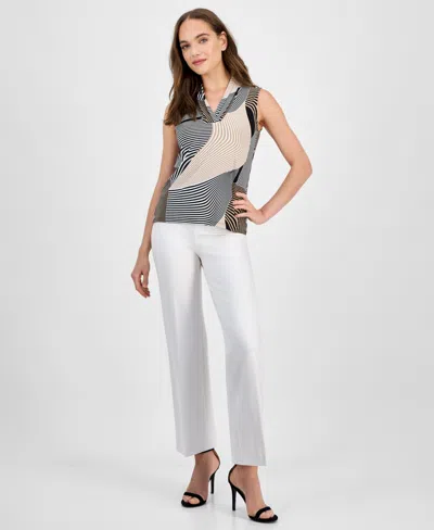 Anne Klein Abstract Print Triple Pleat Sleeveless Top