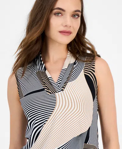 Anne Klein Abstract Print Triple Pleat Sleeveless Top