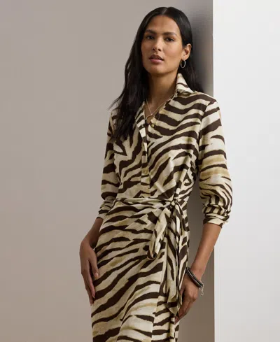 Ralph Lauren Womens Zebra Print Tie Front Crepe Shirtdress 0p 22w