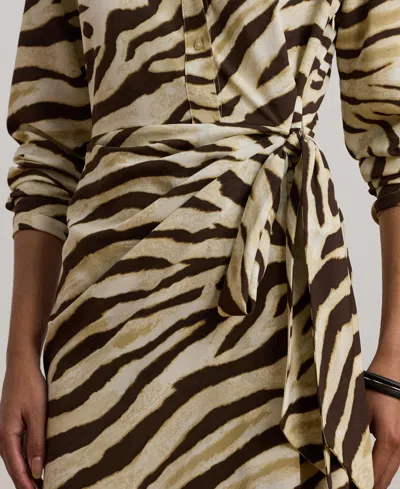 Ralph Lauren Womens Zebra Print Tie Front Crepe Shirtdress 0p 22w