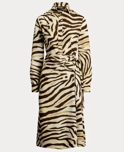 Ralph Lauren Womens Zebra Print Tie Front Crepe Shirtdress 0p 22w