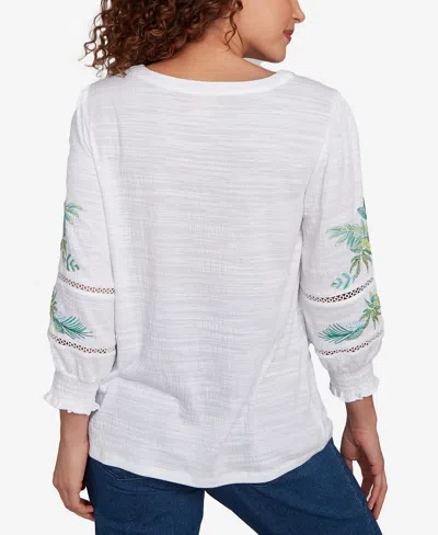 Ruby Rd. Petite Solid Embroidered Textured Knit Top