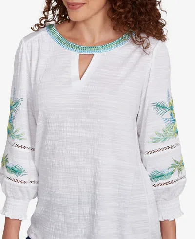 Ruby Rd. Petite Solid Embroidered Textured Knit Top