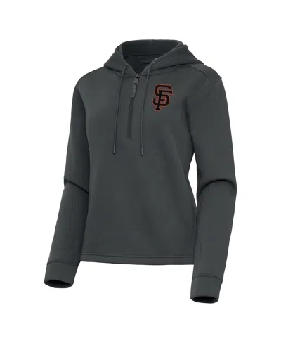 Antigua Women's Pewter San Francisco Giants Contemporary Quarter-zip Hoodie In Black
