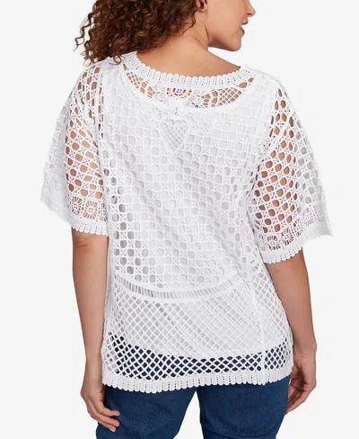 Ruby Rd. Petite Floral Blocked Crochet Sweater
