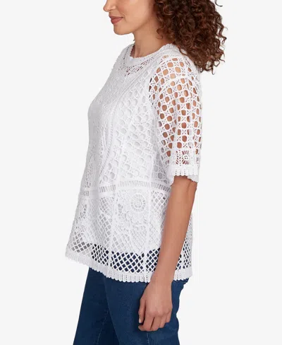 Ruby Rd. Petite Floral Blocked Crochet Sweater