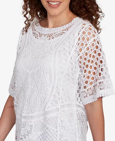 Ruby Rd. Petite Floral Blocked Crochet Sweater