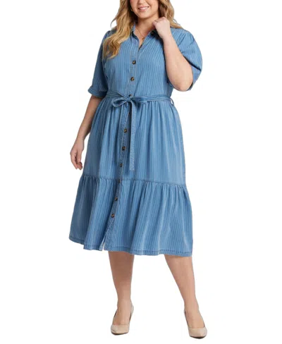 Nydj Plus Size Kate Elbow Ruffle Sleeve Dress In Blue