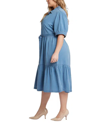 Nydj Plus Size Kate Elbow Ruffle Sleeve Dress In Blue