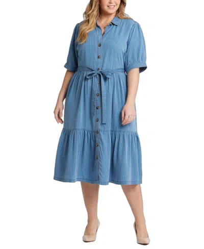 Nydj Plus Size Kate Elbow Ruffle Sleeve Dress In Blue