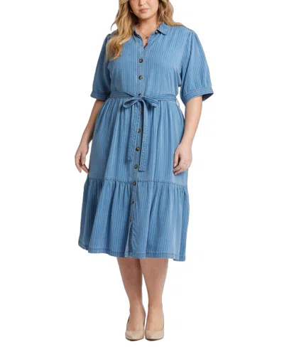 Nydj Plus Size Kate Elbow Ruffle Sleeve Dress In Blue