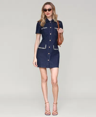 Avec Les Filles Women's Collared Button-front Mini Denim Dress