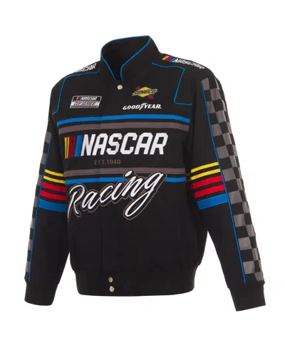 Jh Design Men's Black Nascar Full-snap Twill Uniform Jacket
