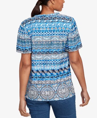 Ruby Rd. Petite Motif Stripe Embroidered Puff Print T-shirt