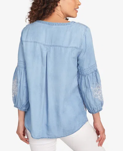Ruby Rd. Petite Floral Embroidered Square Neck Top