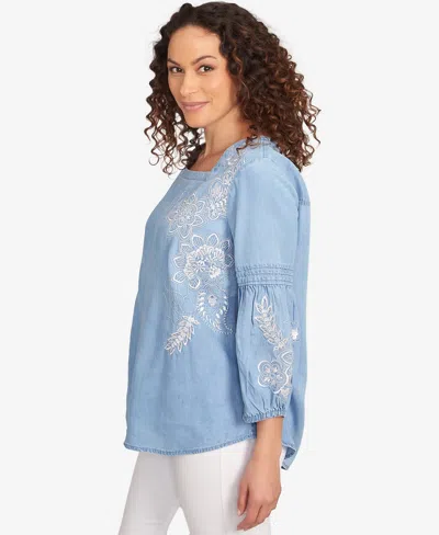 Ruby Rd. Petite Floral Embroidered Square Neck Top