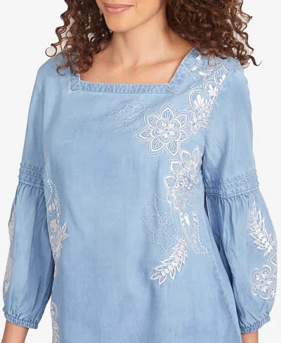 Ruby Rd. Petite Floral Embroidered Square Neck Top