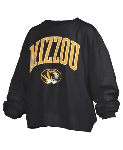 Pressbox Women's Black Missouri Tigers Janise Arch Over Logo Waist Length Oversized Pullover Sweatshirt