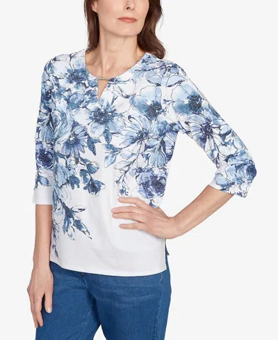 Alfred Dunner Petite Floral Split Beaded Top