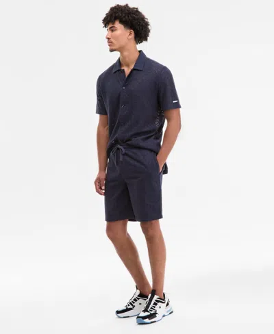 Karl Lagerfeld Men's Regular-fit Open-weave Jacquard 8-1/2" Shorts In Blue