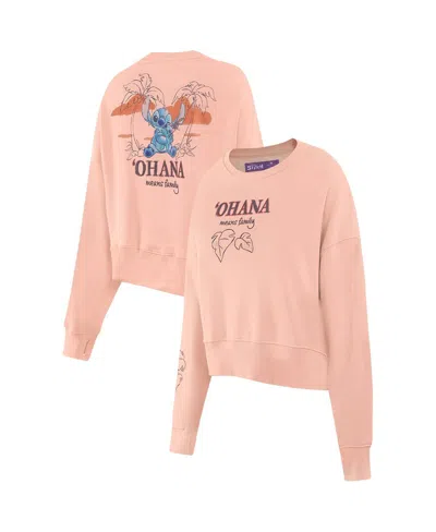 Freeze Max Women's Light Pink Lilo And Stitch Ohana Loose Fit Cropped Pullover Sweatshirt
