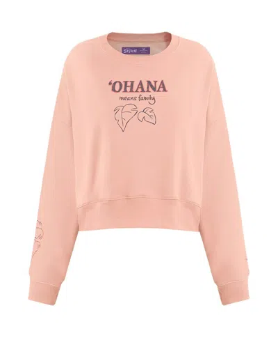 Freeze Max Women's Light Pink Lilo And Stitch Ohana Loose Fit Cropped Pullover Sweatshirt