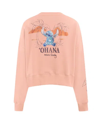 Freeze Max Women's Light Pink Lilo And Stitch Ohana Loose Fit Cropped Pullover Sweatshirt