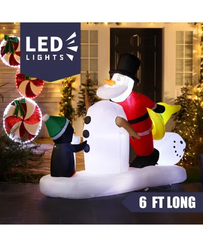 Luxenhome 5.9 Ft Long Santa Snowman And Penguin Inflatable With Lights
