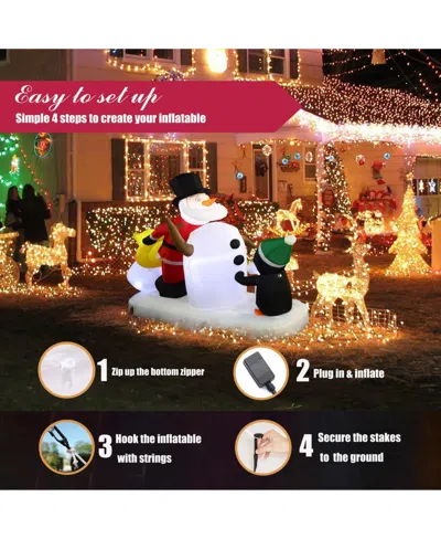 Luxenhome 5.9 Ft Long Santa Snowman And Penguin Inflatable With Lights