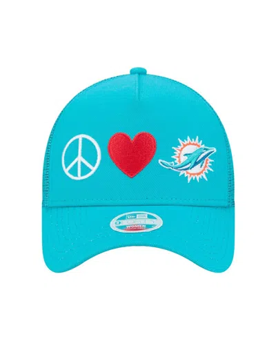 New Era Women's Aqua Miami Dolphins Peace Love Trucker 9forty Adjustable Hat