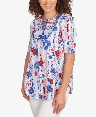 Ruby Rd. Petite Riviera Floral Stripe Print Knit Top