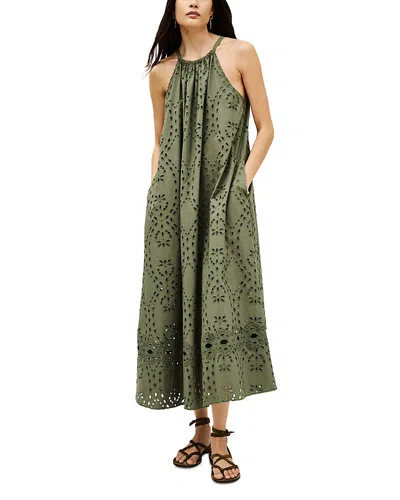 Ba&sh Bonie Eyelet-embroidered Halterneck Dress In Green