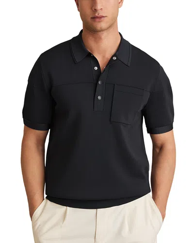 Reiss Mens Blinker Patch-pocket Short-sleeve Stretch-knit Polo Navy Xl In Blue