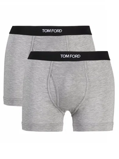 Tom Ford Set Of 2 Logo-waistband Cotton Boxer Briefs Clothing In Gray