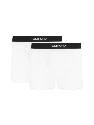 Tom Ford White Boxer Shorts With Elastic Waist With Logo Lettering In Cotton Man In White