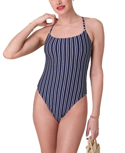 Andie The Fiji Lace-up Back One-piece Swimsuit In Blue