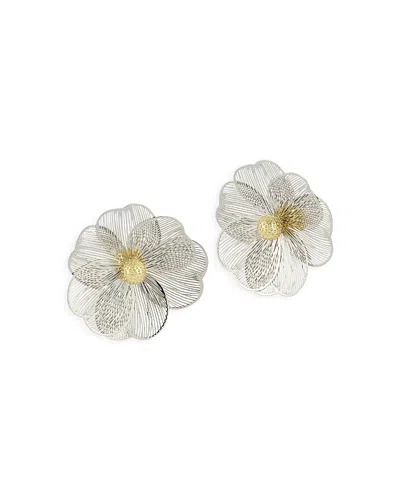 Aqua Flower Statement Stud Earrings - Exclusive In Metallic