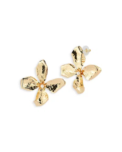Aqua Imitation Pearl Flower Statement Stud Earrings - Exclusive In Gold