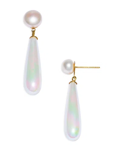 Shashi Imitation Pearl Linear Drop Earrings In White