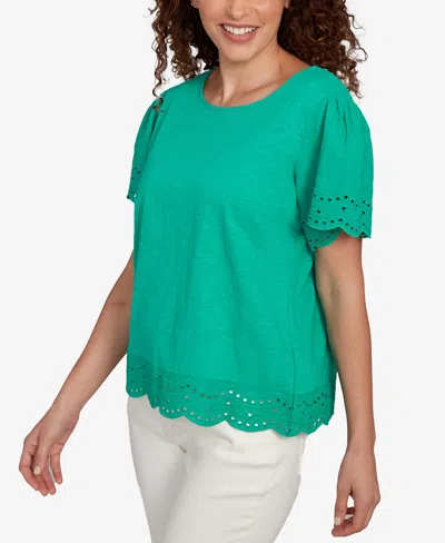 Ruby Rd. Petite Embroidered Sleeve Solid T-shirt