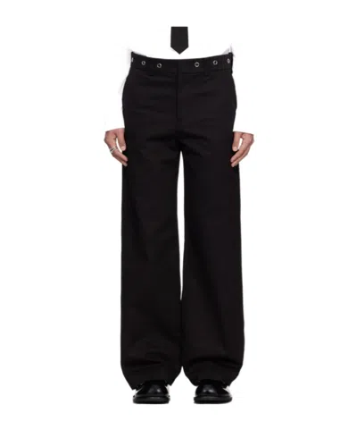 We11 Done Black Eyelet Detailed Trousers In Black