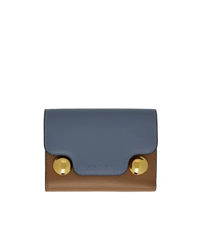 Marni Light Blue And Brown Leather Trunkaroo Trifold Wallet
