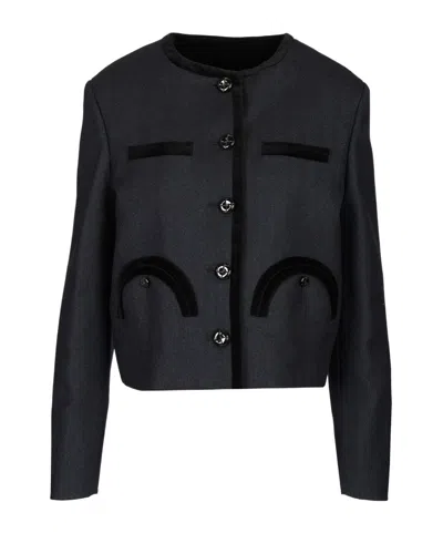 Blazé Milano Maine Shamo Velvet-trimmed Wool Jacket In Blue