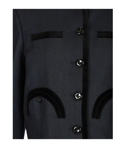 Blazé Milano Maine Shamo Velvet-trimmed Wool Jacket In Blue