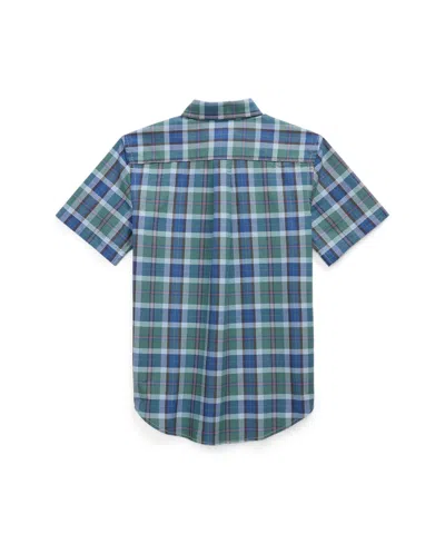 Polo Ralph Lauren Kids' Short Sleeve Plaid Cotton Button-down Oxford Shirt In Blue
